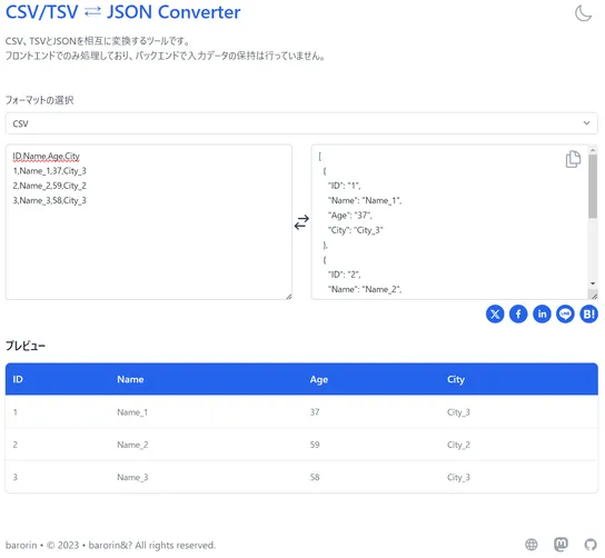 CSV/TSV ⇄ JSON Converter