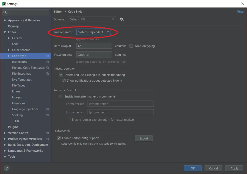 pycharm-line-separator